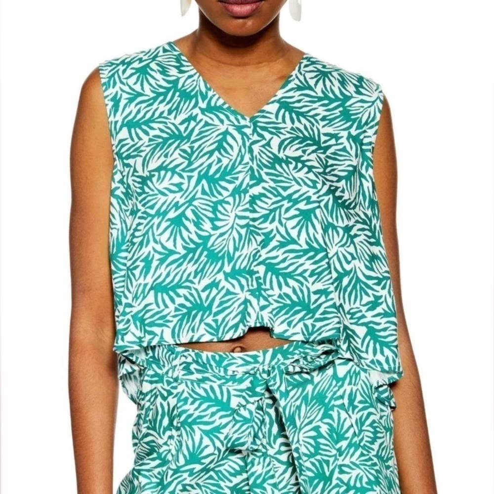 Topshop Women Tank Top Size 6 Green Matisse Tropical Bohemian Coastal Cowgirl